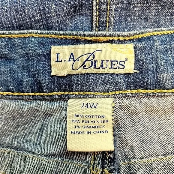 LA Blues Womens Denim Skirt Size 24W Vintage 90s Knee Lgth Zipper Pockets 42x20
